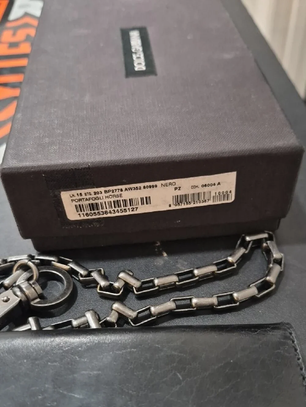 New Dolce & Gabbana Black Leather Card Wallet with Chain and DG Accents